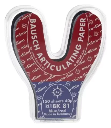Папір артикуляційний Бауш (Bausch) BK81 синьо-червоний підкова 40 мкм 150 шт — Одноразові витратні матеріали