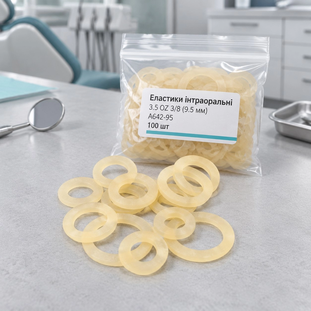 DTC Еластики інтраоральні 3.5 OZ 3/8 (9.5 мм) A642-95 100 шт — Ортодонтичні інструменти