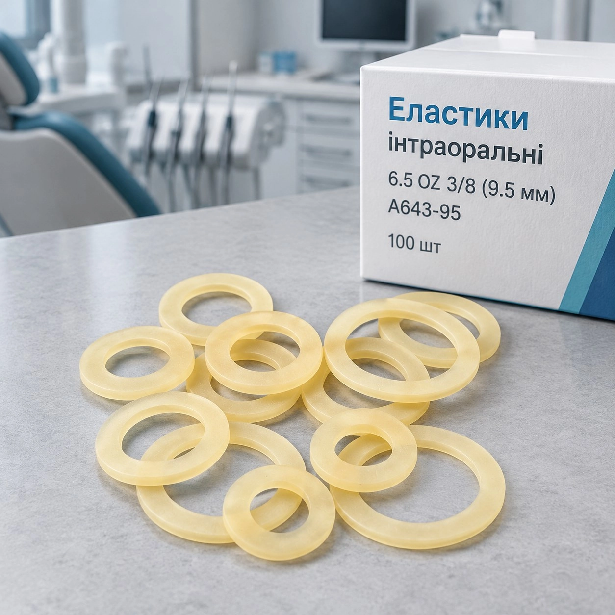 DTC Еластики інтраоральні 6.5 OZ 3/8 (9.5 мм) A643-95 100 шт — Ортодонтичні інструменти