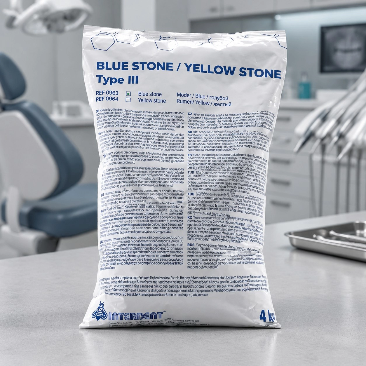 Гіпс YELLOW STONE (тип 3) жовтий цокольний 4 кг, INTERDENT 964 — Матеріали зуботехнічні