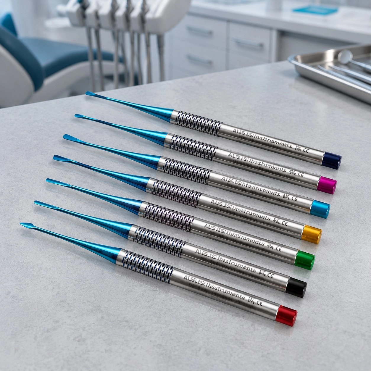 Asim Instruments Набір елеваторів кореневих PDL з титановим покриттям для мікрохірургії DE-365 7 шт — Хірургічні інструменти