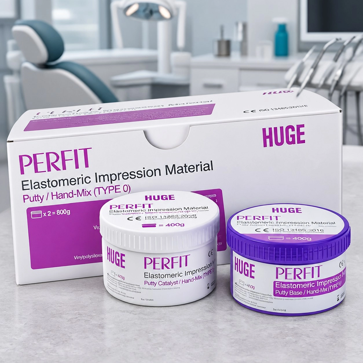 HUGE PERFIT A-Silicone Putty (Перфіт Патті) База 2 x 400 г — Матеріали зуботехнічні