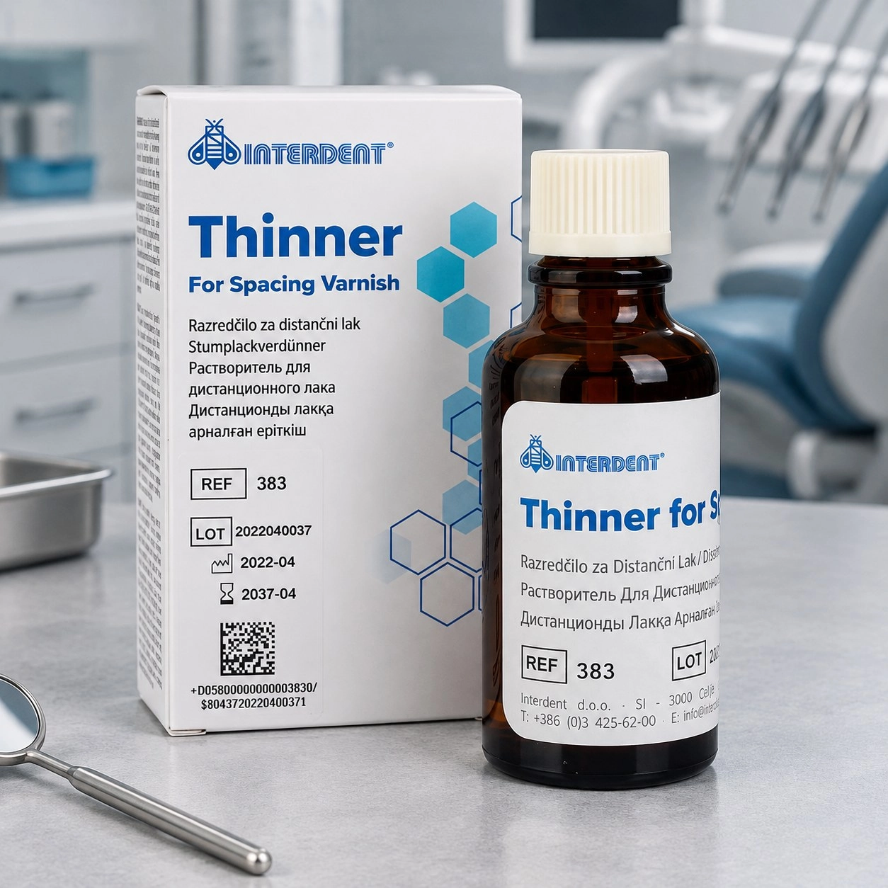 Розчинник лаку THINNER 30 мл, INTERDENT 383 — Матеріали зуботехнічні