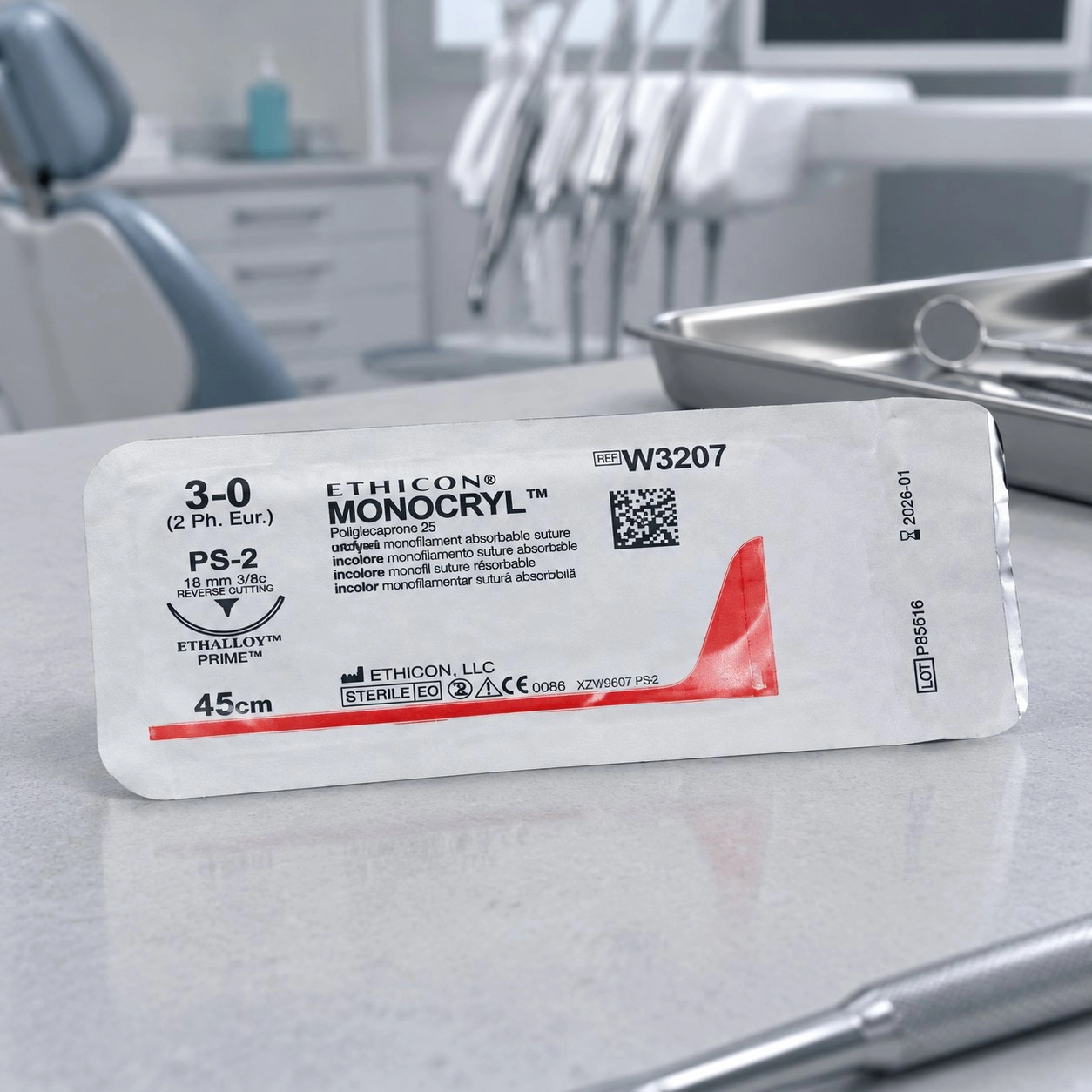Johnson & Johnson Шовний матеріал Monocryl (монофілам, не забарвлений) 45 см, 3/0 — Хірургічні матеріали