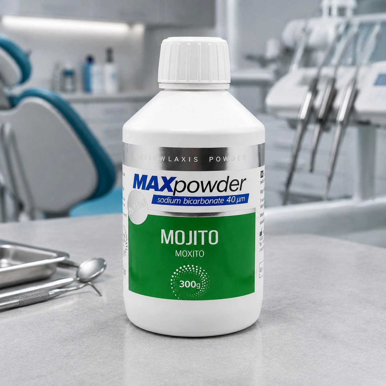 Dentamax Сода для AirFlow MaxPowder (бікарбонат Na) 40 мкм Мохіто 300 г — Матеріали терапевтичні