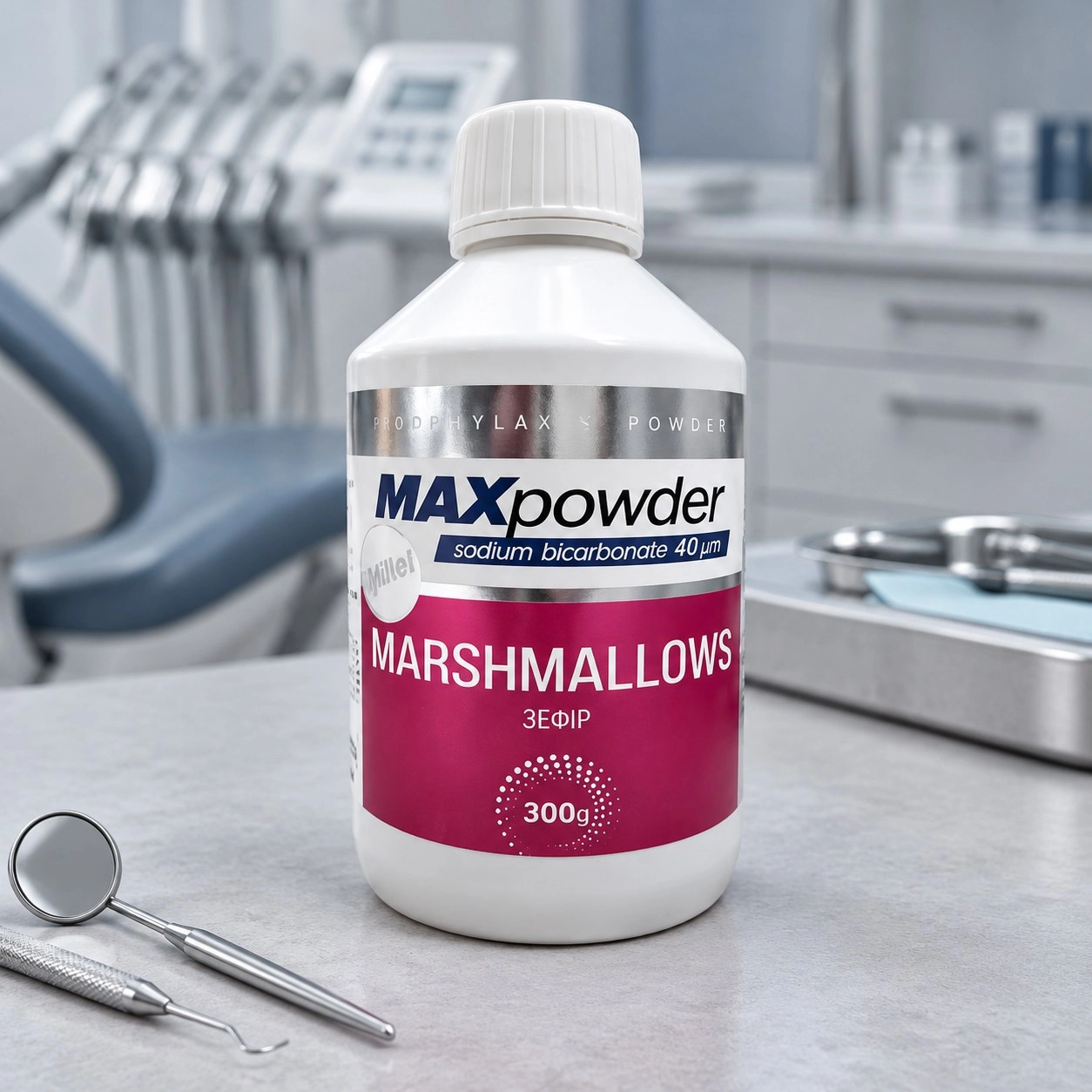 Dentamax Сода для AirFlow MaxPowder (бікарбонат Na) 40 мкм Зефір 300 г — Матеріали терапевтичні