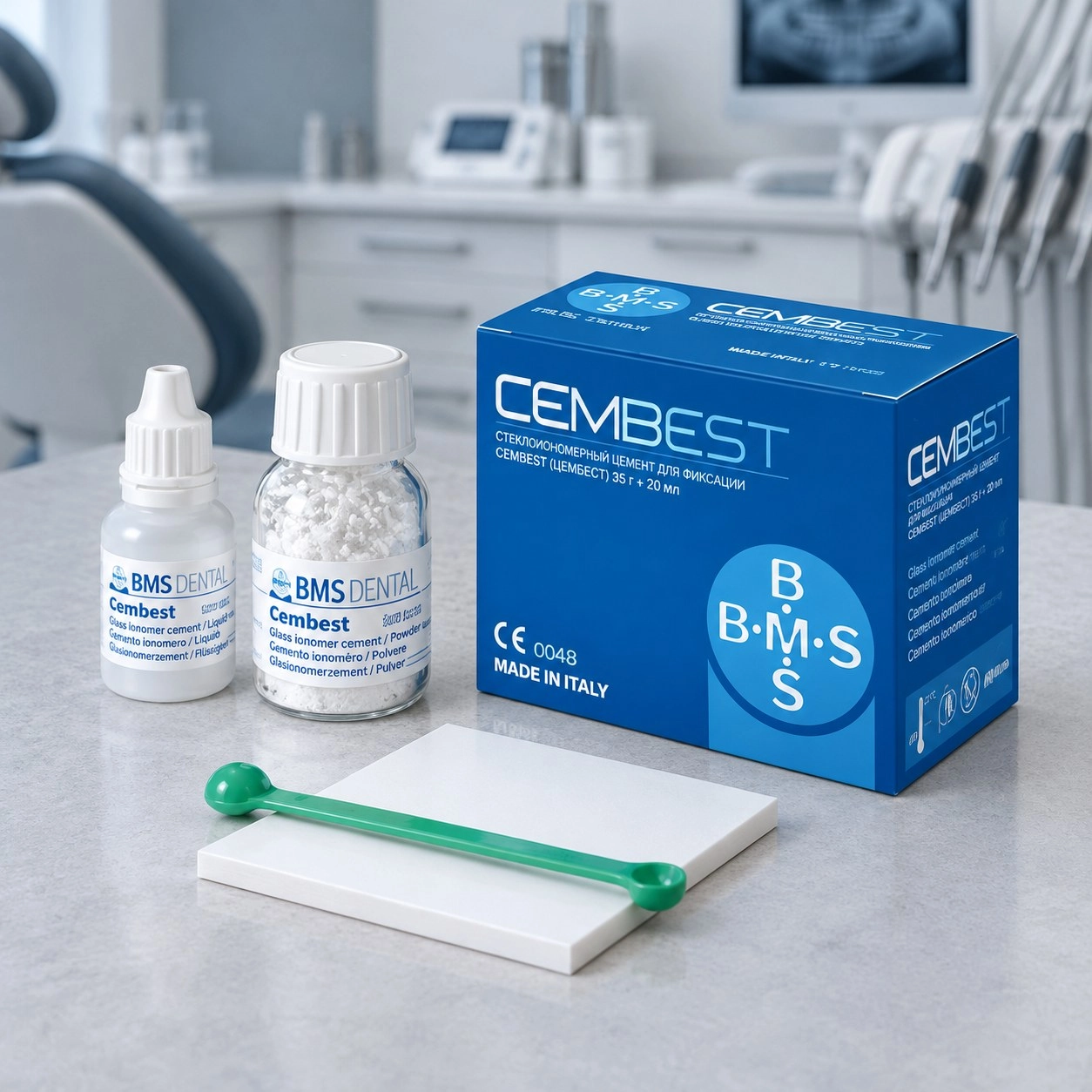 BMS DENTAL Склоіономірний цемент для фіксації Cembest (Цембест) 35 г + 20 мл — Матеріали ортопедичні